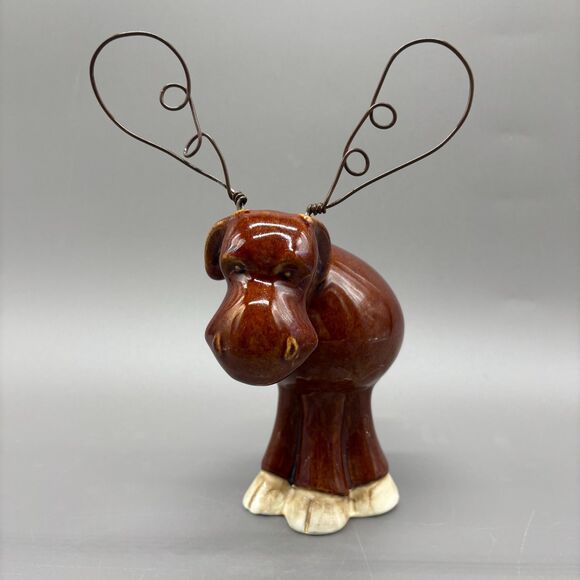 Big Sky Carvers Ceramic Moose Figurine Wire Antlers Whimsical Rustic Lodge 8" - Picture 1 of 7